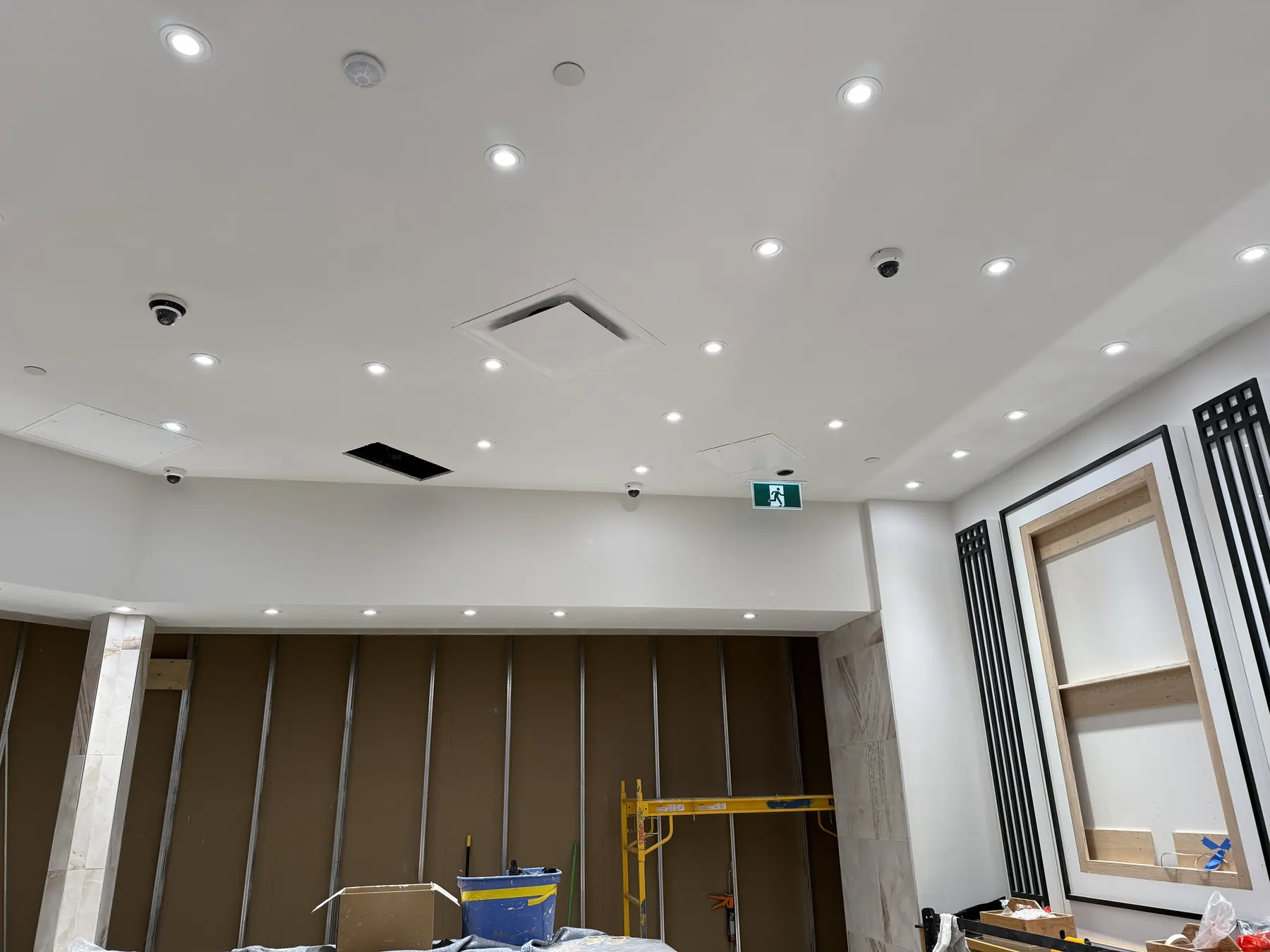Dome cameras covering the storefront wall of a jewellery store before opening